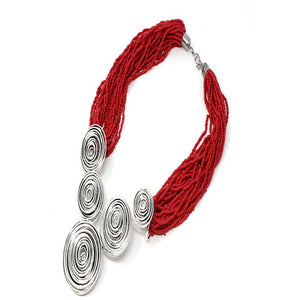 WIRE SWIRL NECKLACE SET - CORAL RED