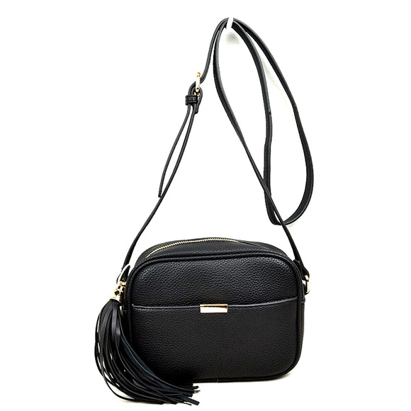 Crossbody bag with tassel - black