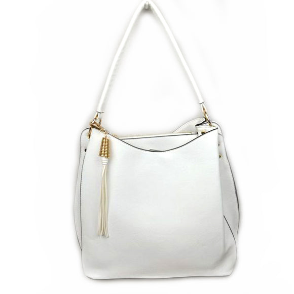 Single handle hobo with pouch - white