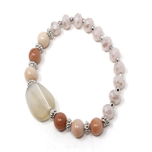 Natual stone w/ glass bead bracelet - Pink
