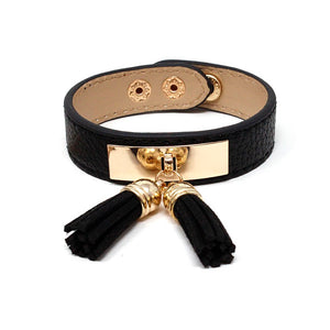 [2 PC] Leather w/ tassel bracelet - black