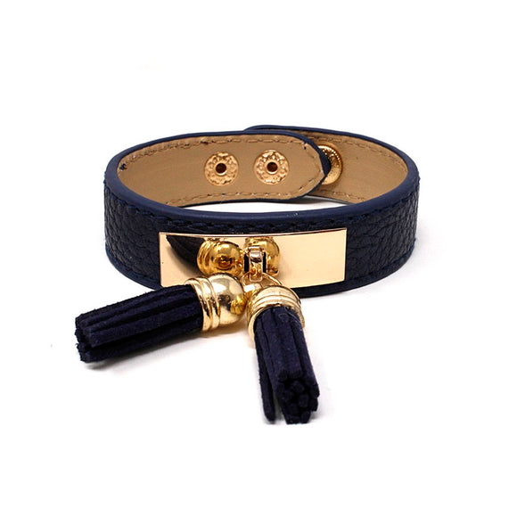 [2 PC] Leather w/ tassel bracelet - navy