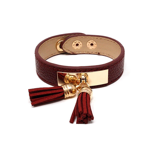 Leather w/ tassel bracelet - burgundy