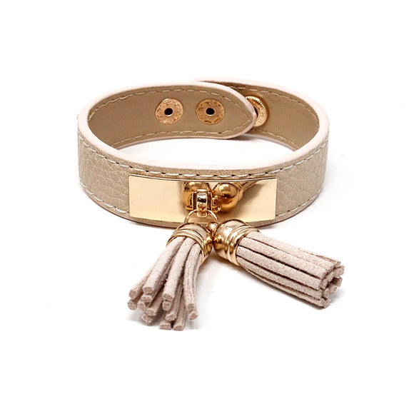 Leather w/ tassel bracelet - natural
