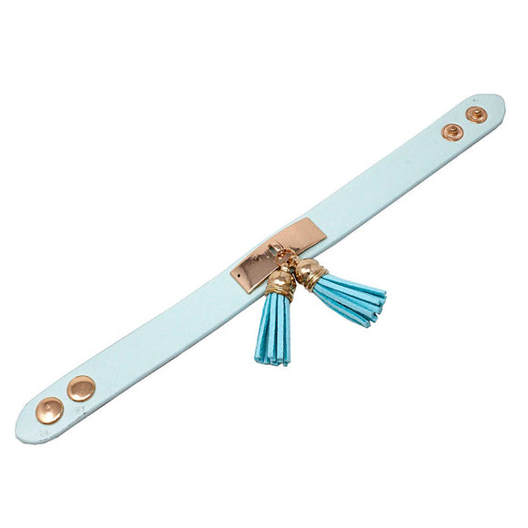 Leather w/ tassel bracelet - light blue