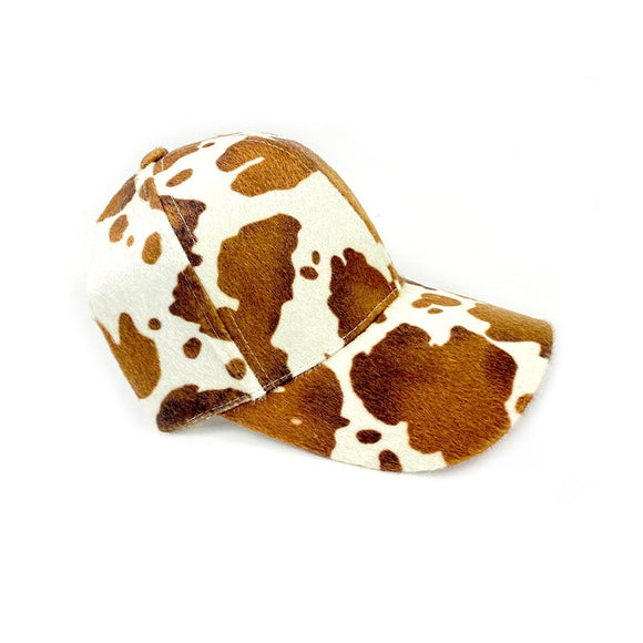 Faux fur animal print cap - brown & white