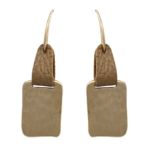 SQUARE & LEATHER EARRING