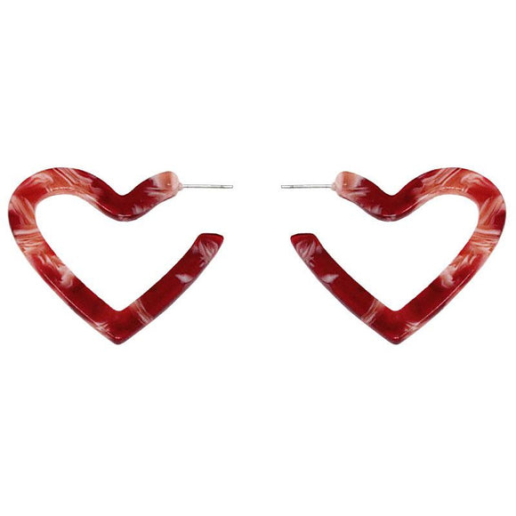 Heart acetate earring - red