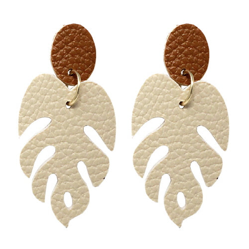 LEATHER LEAF EARRING - NATURAL