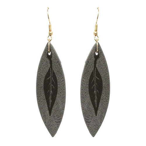 LEATHER LEAF EARRING - GRAY