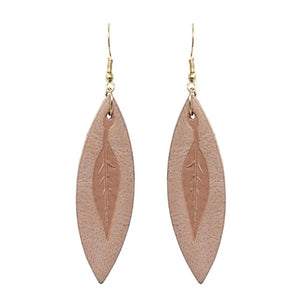 LEATHER LEAF EARRING - PEACH