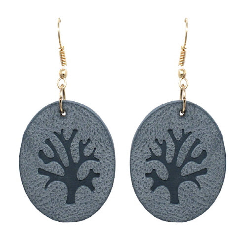 LEATHER TREE OF LIFE EARRING - BLUE