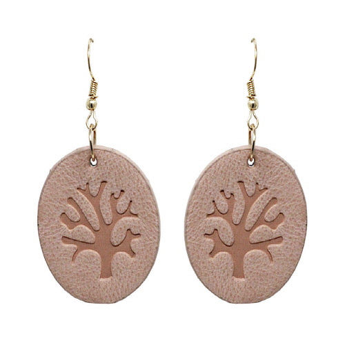 LEATHER TREE OF LIFE EARRING - PEACH