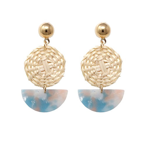 Rattan with acetate earring - blue