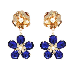 Flower crystal bead earring - blue