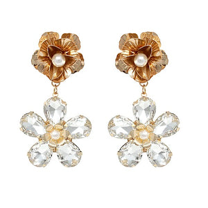Flower crystal bead earring - clear