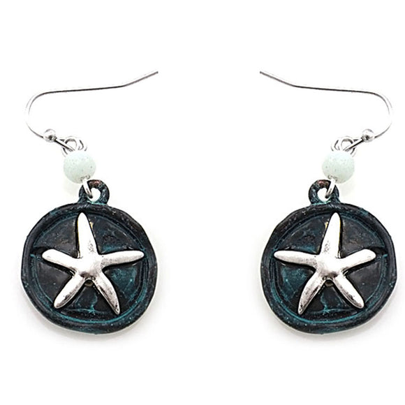 Starfish  earring - patina silver