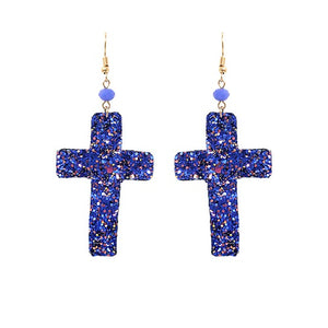 Cross glitter earring - blue