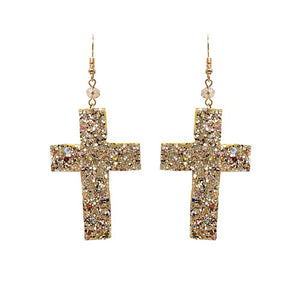 Cross glitter earring - gold