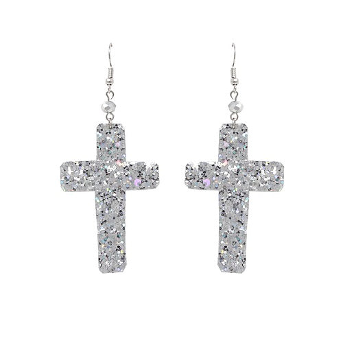 Cross glitter earring - silver