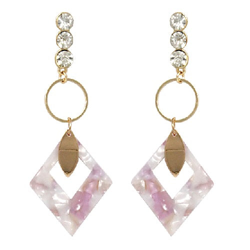 Colorful acetate drop earring - pink