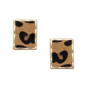 [ 6PC SET ] Rectangle Faux fur animal print earring - leopard