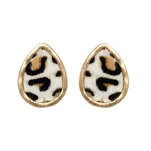 [ 6PC SET ] Tear Drop Faux fur animal print earring - leopard