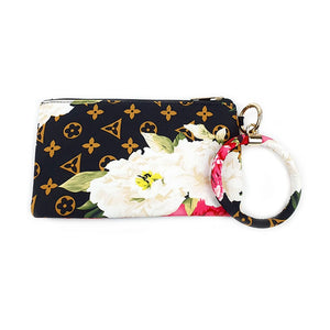 Designer inspired flower wristlet bag - black