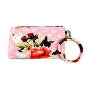 Designer inspired flower wristlet bag - pink