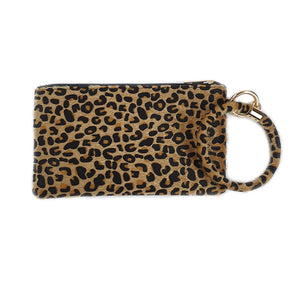 Faux-fur leopard print wristlet bag - leopard