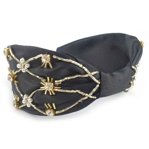 Beads ribbon headband - black