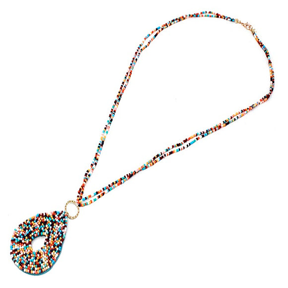 Tear drop seed bead necklace set - blue multi