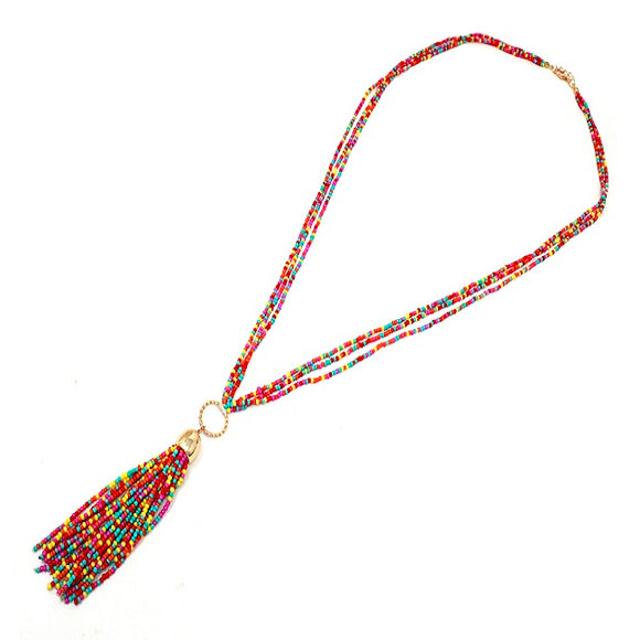 Seed bead tassel necklace set - multi