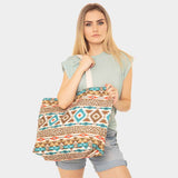 Leopard tribal beach tote - brown turquoise