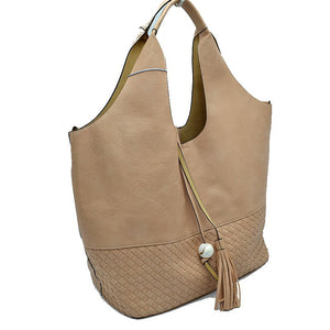 Weaving detail hobobag with tassel - taupe