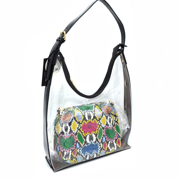 Clear single handle shoulder bag with pyton print pouch - multi 1
