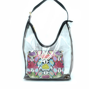 Clear single handle shoulder bag with pyton print pouch - multi 3