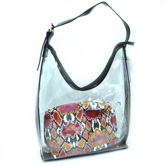 Clear single handle shoulder bag with pyton print pouch - multi 4