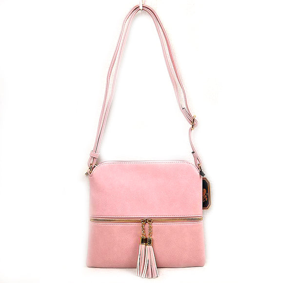 Tassel zipper crossbody bag - blush