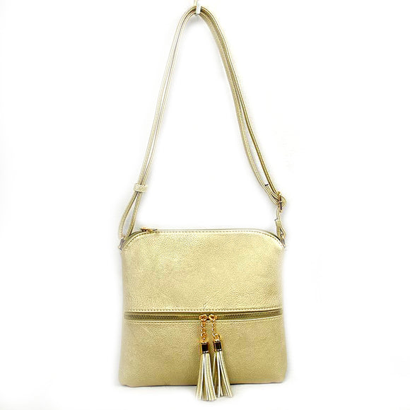 Tassel zipper crossbody bag - gold