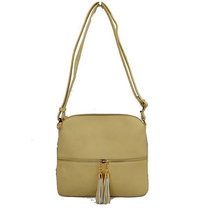 Tassel zipper crossbody bag - sand