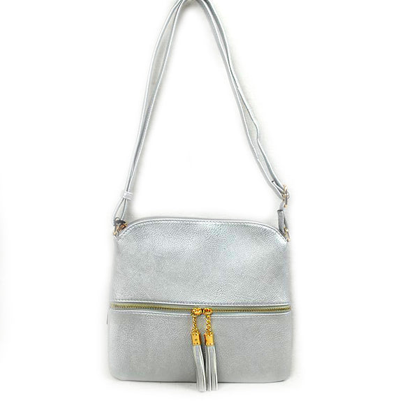 Tassel zipper crossbody bag - silver