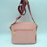 Floral print glossy crossbody bag with fashion strap - blush