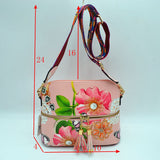 Floral print glossy crossbody bag with fashion strap - grey