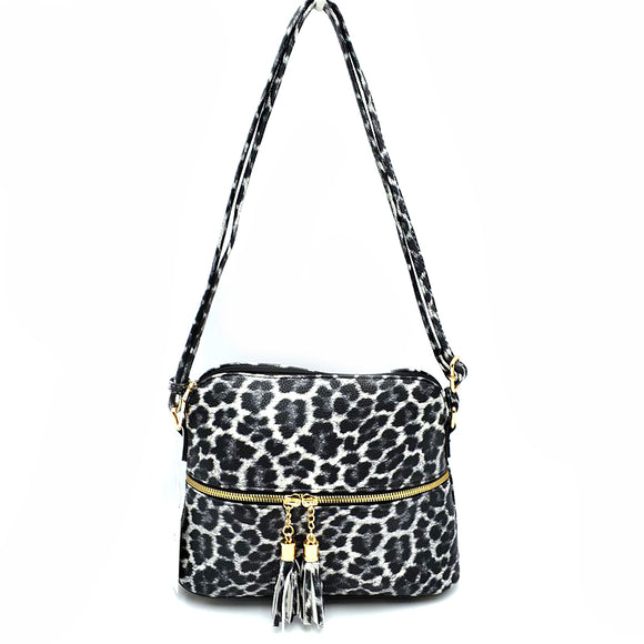 Leopard print crossbody bag - black