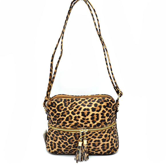 Leopard print crossbody bag - brown