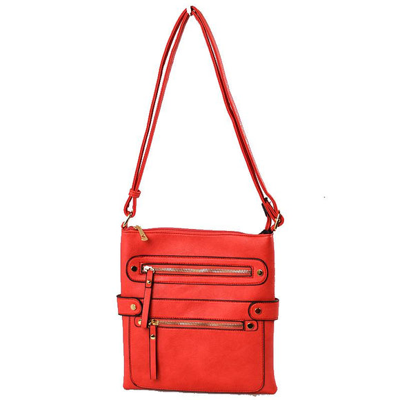 Top and bottom zip crossbody bag - red
