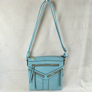 Front triple zip crossbody bag - light blue