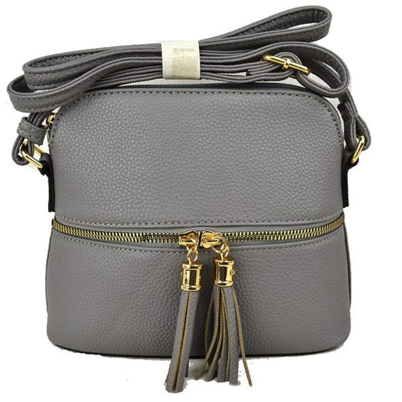 Zipper & tassel deail crossbody bag - grey