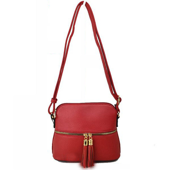 Zipper & tassel deail crossbody bag - red